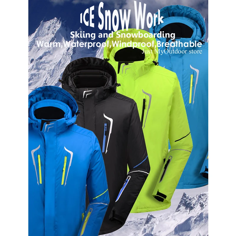 -30 Plus Size Men\'s Snow Jacket Outdoor Snowboarding Coats Waterproof Windproof Winter Clothes Skiing Suit Costume for Male Wear