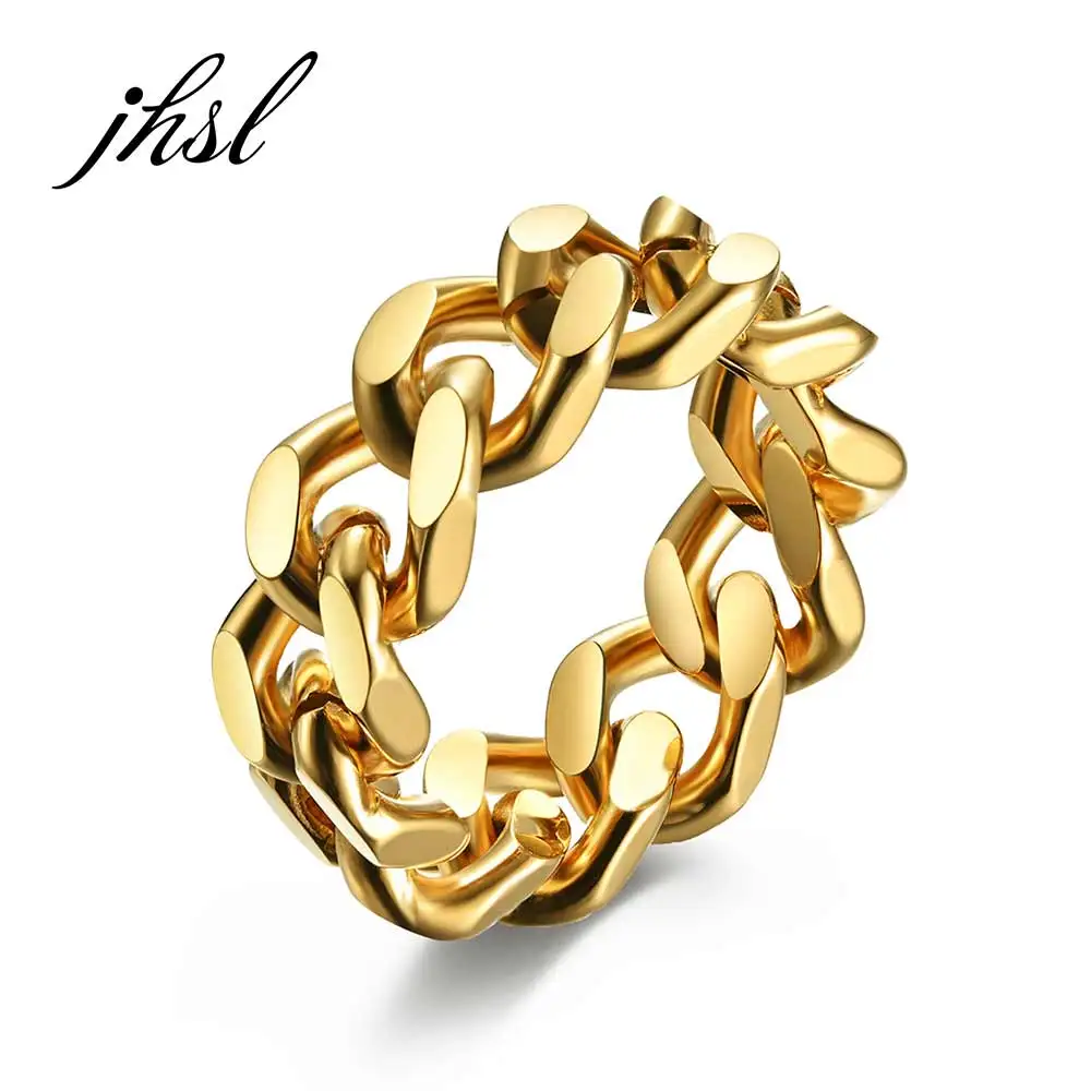 

Men Rings Chain Link Design Stainless Steel Black Gold Silver Color Fashion Jewelry wholesale Large US size 6 7 8 9 10 11 12 13