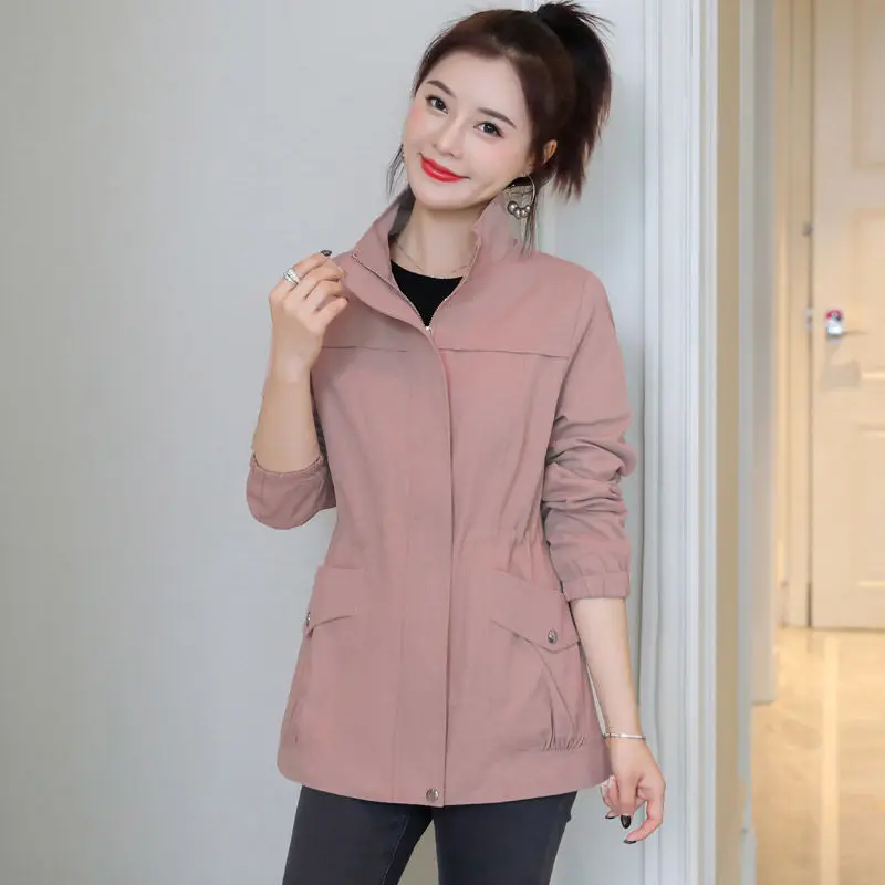 

2024Short Jacket Women Coats Windbreaker Spring And Autumn New Stand-Up Collar Trench Coat Waist Was Thinner Female Outwear L151