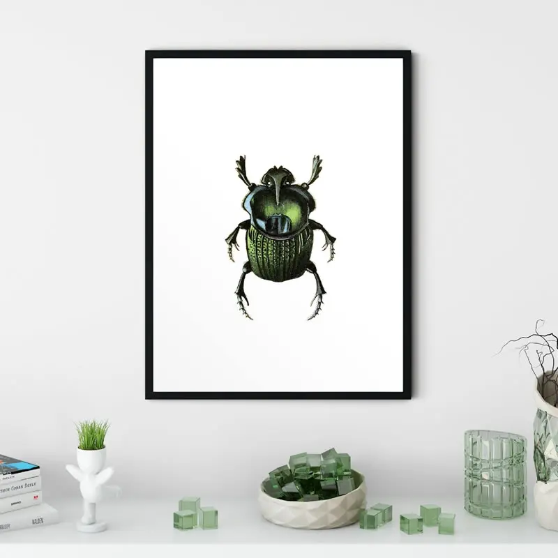 Green Beetle Print Canvas Painting Picture Insects Taxidermy Illustration Poster And Kids Room Home Wall Art Graffiti Decoration