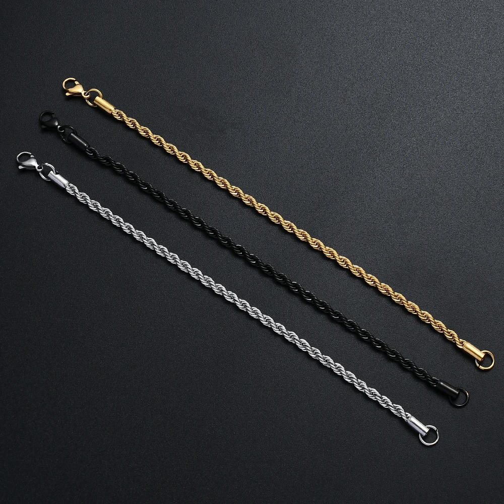 Low price 4MM 316L stainless steel gold black color twist chain bracelet fashion jewelry for men and women Link bracelet