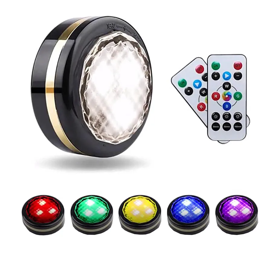 

Battery Powered Led Puck Light RGB Color Indoor Under Cabinet Night Lamp &Remote Controller for Party,Birthday,Holiday