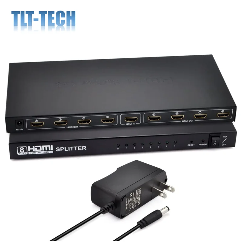 8 Port HDMI Splitter 1x8 Switch Amplify V1.4 1080P 3D Video Audio STB HDTV HDCP PS3 DVD