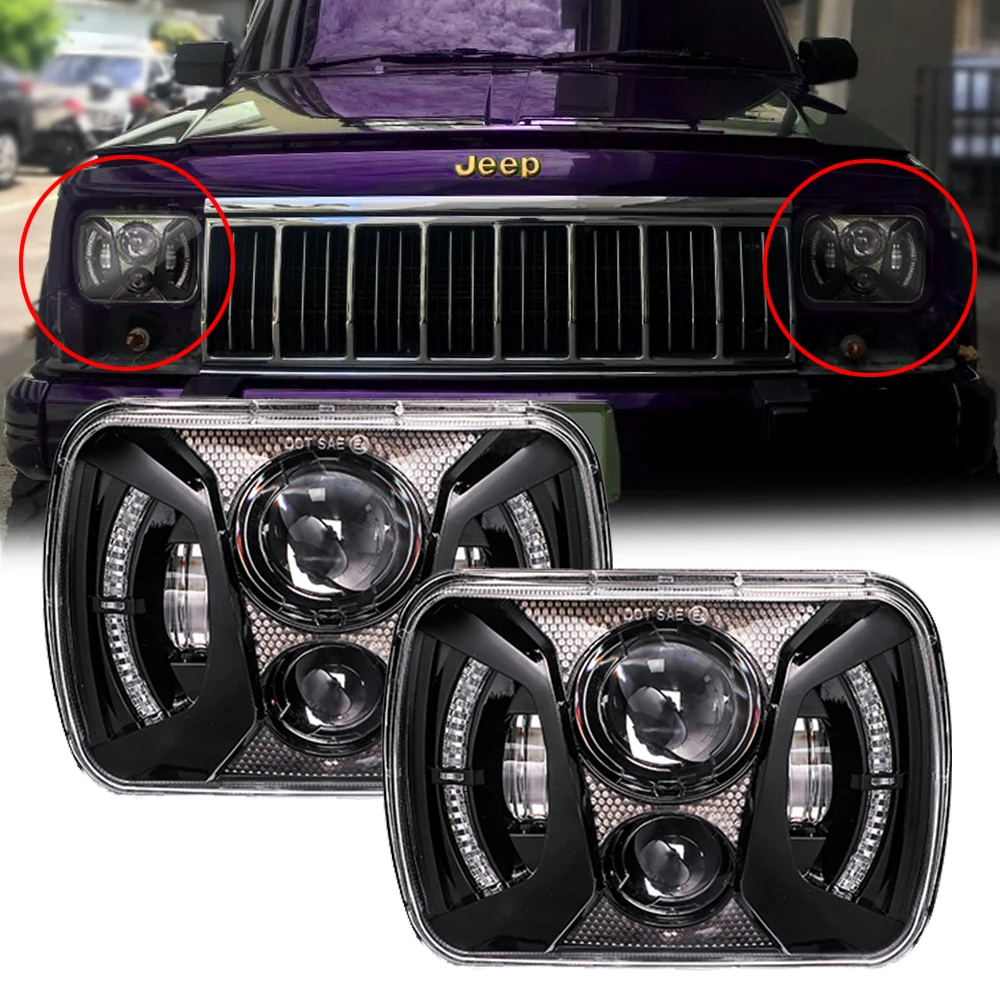 

7x6 LED Headlights 5x7 LED Headlight with Turn Signal DRL White Halo Sealed Beam Headlamp for Jeep Wrangler YJ Cherokee XJ H6054