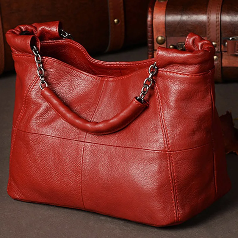 2024 Winter European and American Style Woman Fashion Handbag Lady Chains Soft Genuine Leather Tote Bags for Women Messenger Bag