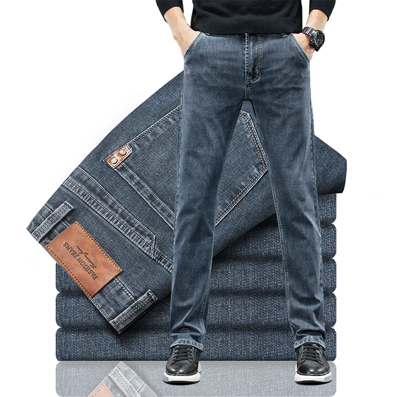 men's slim jeans 2024 autumn new men's casual straight fall stretch denim trousers Fashion Slim Grey Men's Jeans