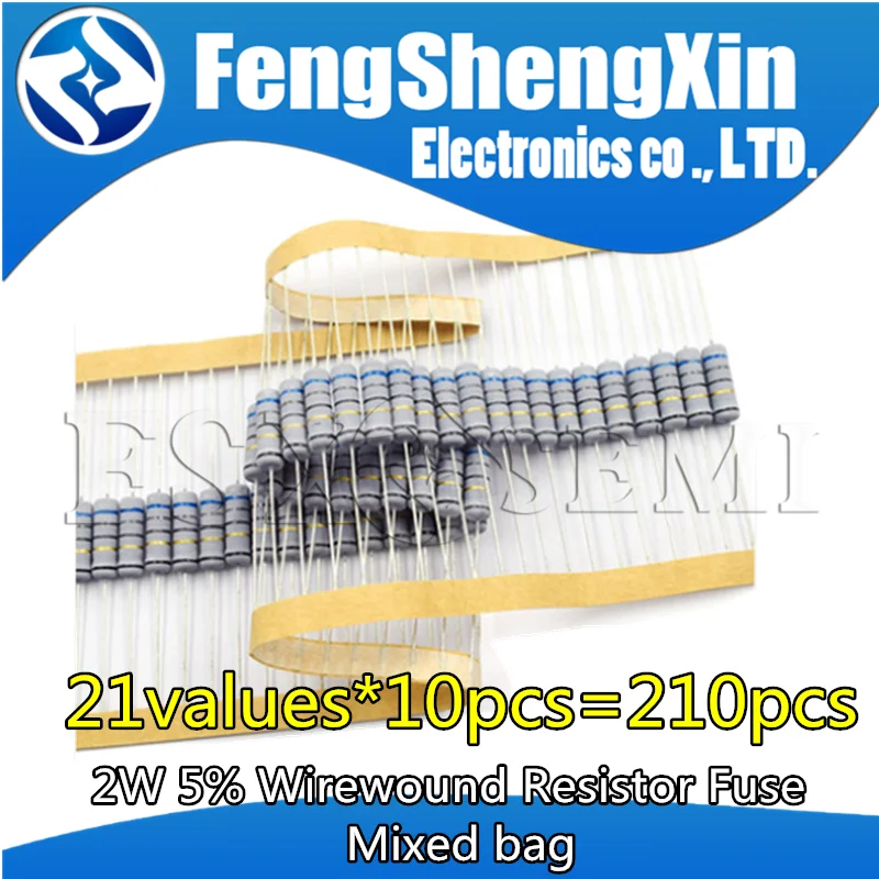 21values*10pcs=210pcs 2W 5% Wirewound Fuse Resistor Mixed bag 0.05R~100R Kit 0.05R 0.1R 0.15R 0.22R 0.33R 0.47R 0.5R 1R 2.2R 3.3