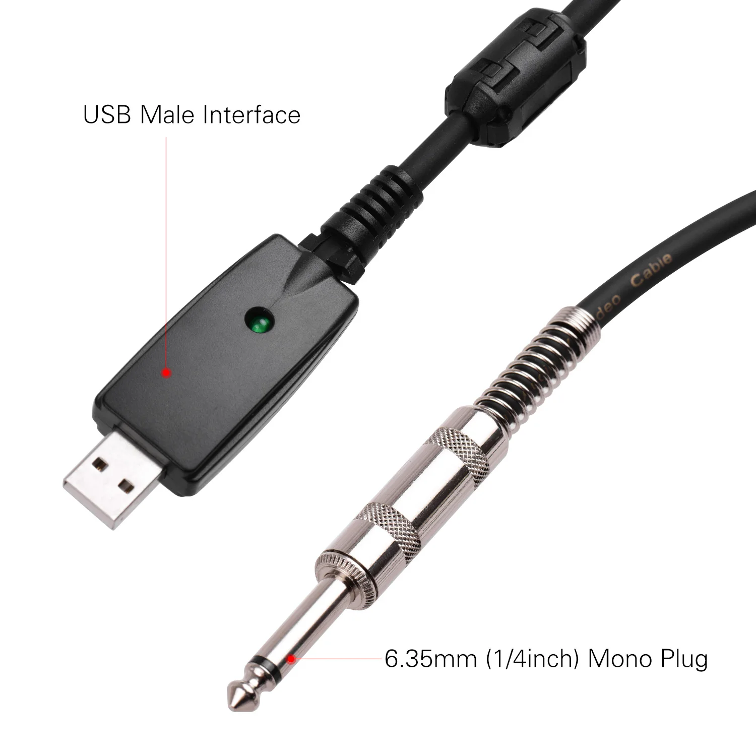 USB Guitar Andio Cable USB Male Interface to 6.35mm (1/4inch) Mono Electric Guitar Connection Cable Professional Guitar to PC