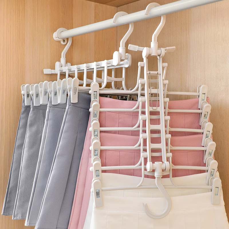 zq Trousers Hanger Trouser Clip Household Pants Hanger Multi-Layer Folding Multifunctional Hanging Pants Skirt Storage