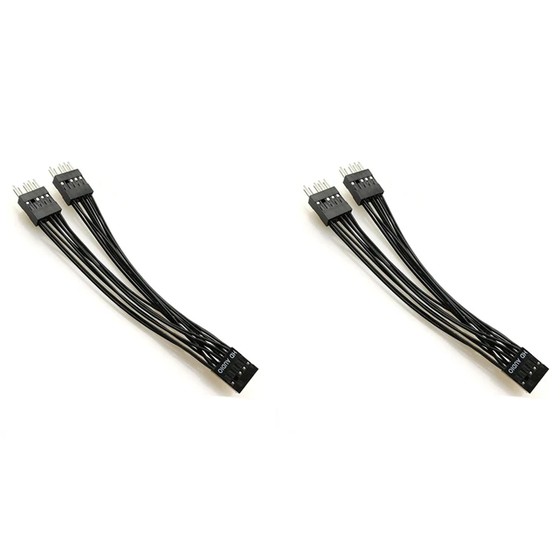 Cabo de extensão de áudio HD, 9Pin, 1 fêmea para 2 macho, Y Splitter, preto para PC, DIY, 10cm, 2 Pack