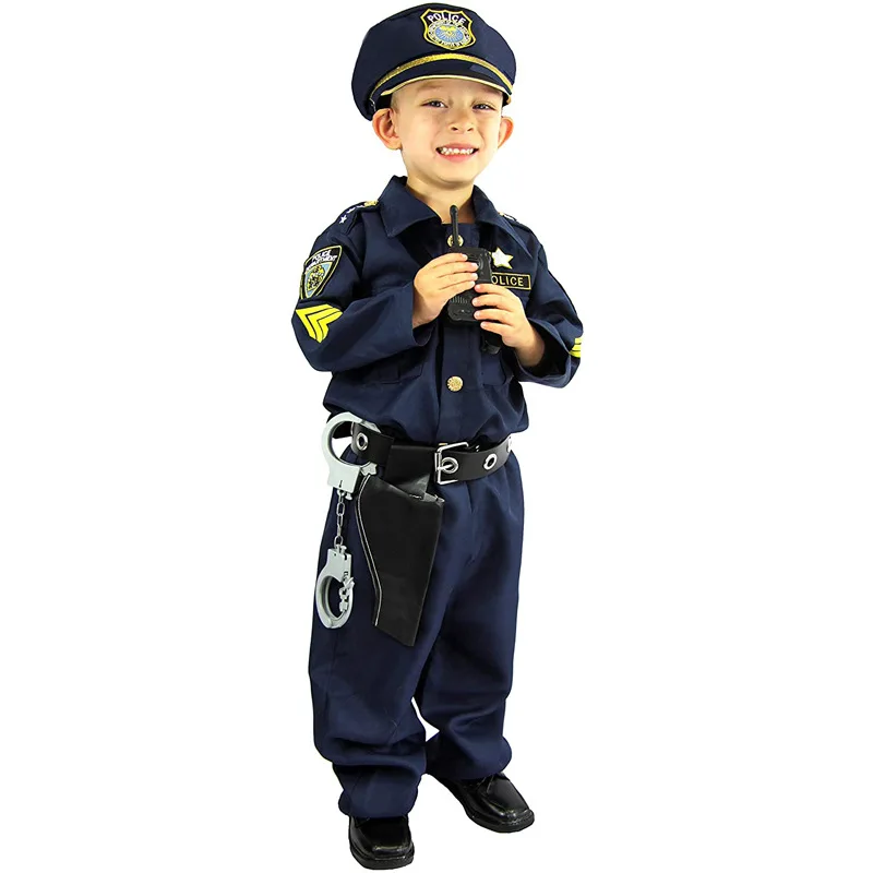 Kids Deluxe Police Officer Cosplay Costume Senior Police Officer Uniform Halloween Costume Full Sets Carnival Party Dress Up