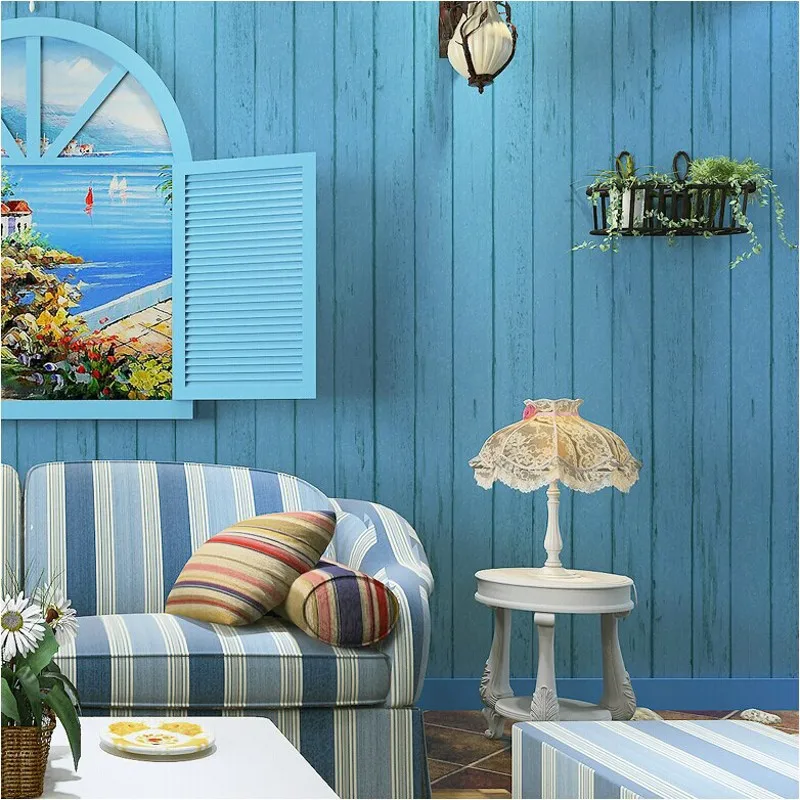 

WELLYU Mediterranean blue plate retro nostalgia wallpaper living room TV background wallpaper non-woven vertical stripes