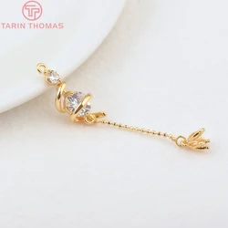 (1330)2PCS Length 45MM 24K Gold Color Brass with Zircon Spiral Earrings Charms Pendants Diy Jewelry Findings Accessories
