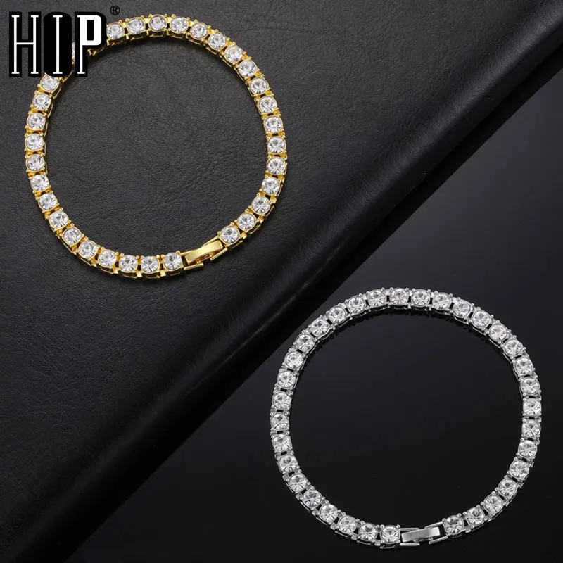 

Hip Hop 3MM 4MM 5MM 1Row Bling CZ Iced Out Rhinestone Tennis Bracelet Chain Bracelets For Women Men Jewelry