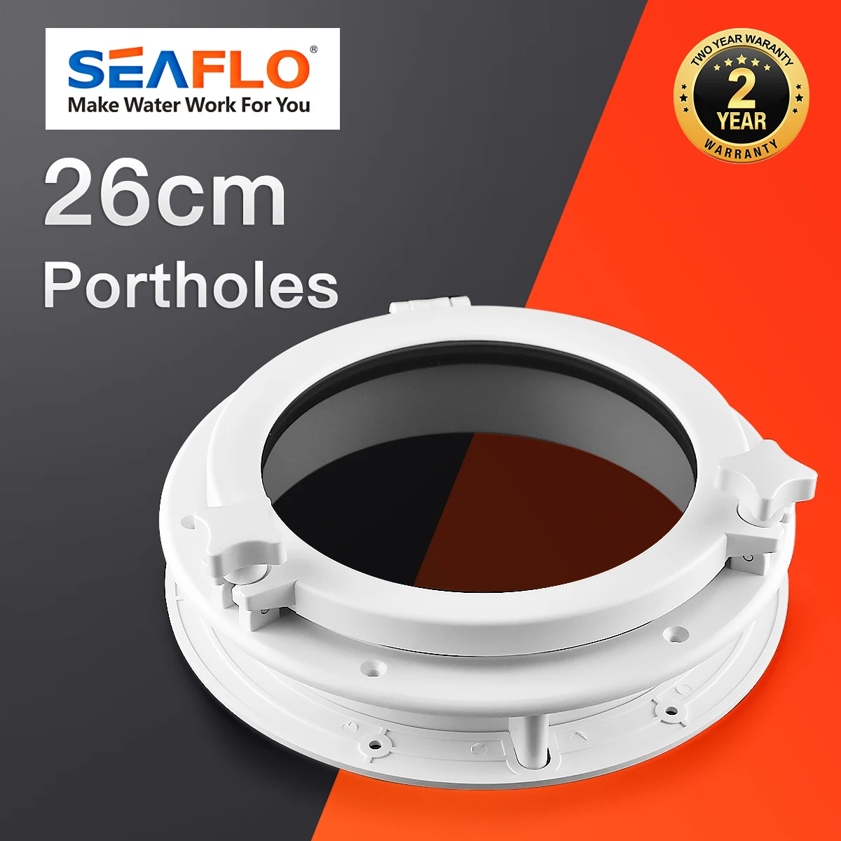 SEAFLO Round Portholes Plastic Hatches Port Lights Opening Window Black White 10 inch 26cm Marine Boat RV SFPP2-02  SFPP2-01