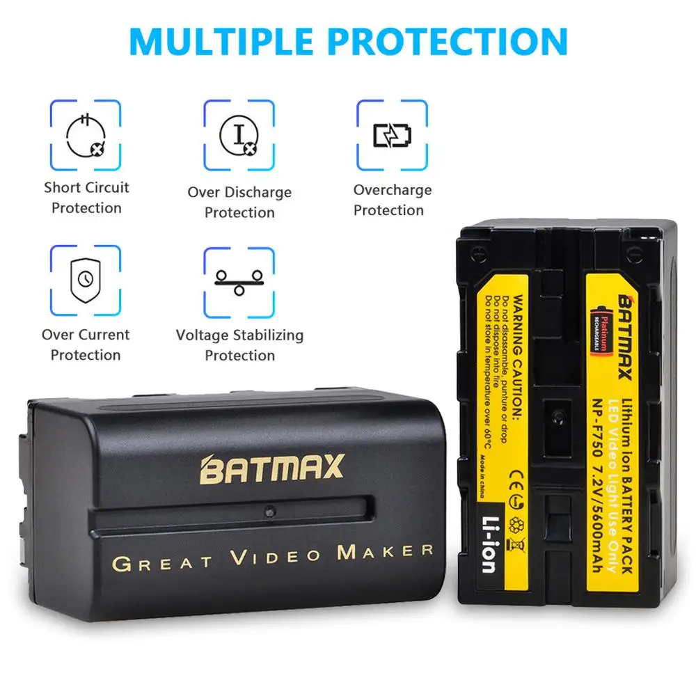 Batmax 5600mAh NP-F750 NP-F770 NPF750 baterii dla Yongnuo Godox światło LED do kamery YN300Air II YN300 III YN600 powietrza L132T L116T