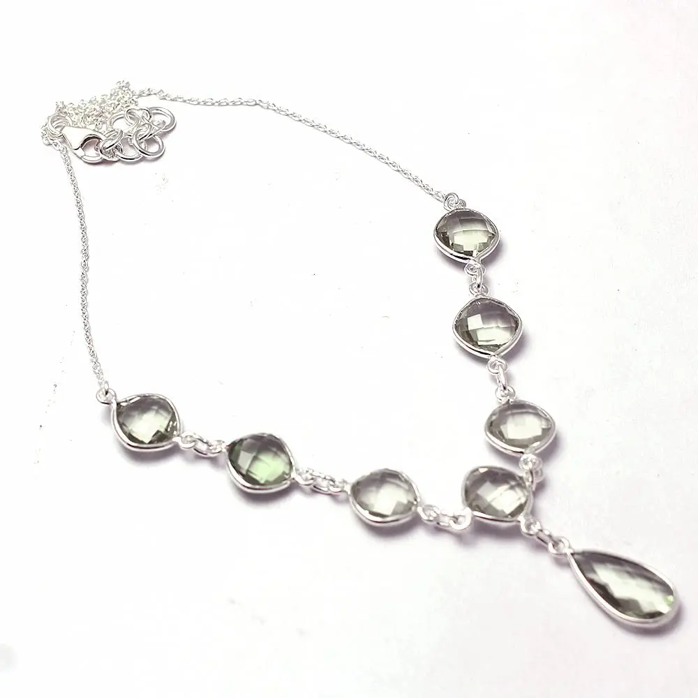 

Genuine Green Amethyst Necklace 925 Sterling Silver, 44 cm,MHBNE0237