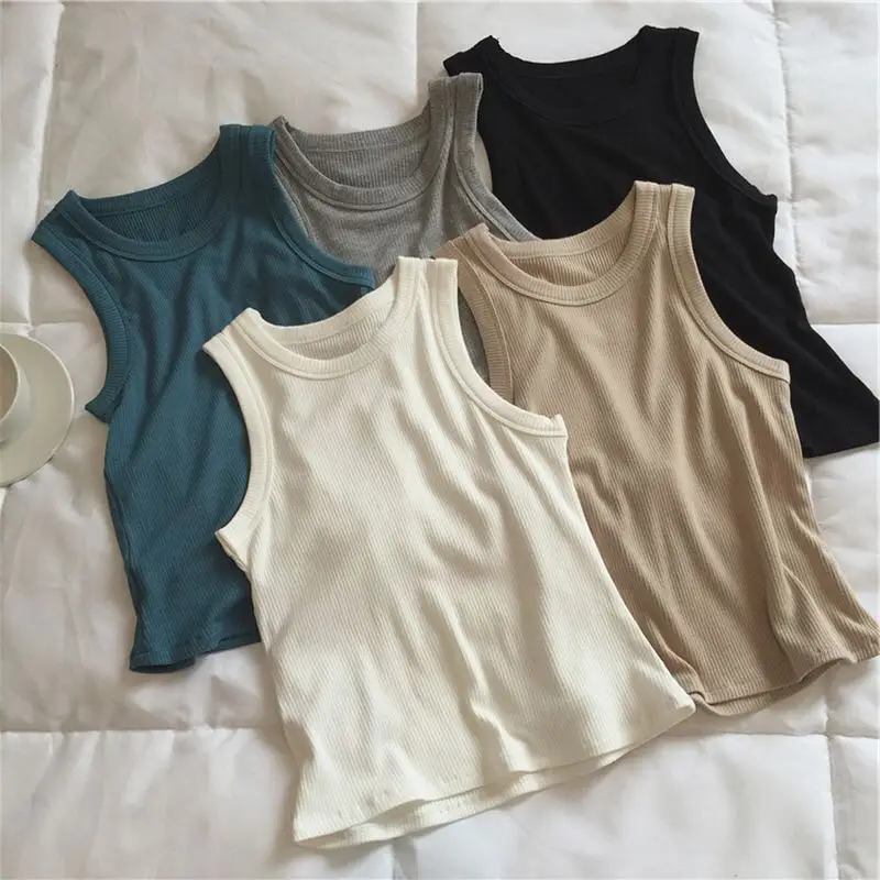 94% Cotton Women Tank Top Ribbed Sports Gym Tops Fashion Singlet Casual Sleeveless T-shirt  Close Fitting Camisole Vest M30284