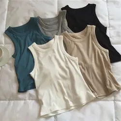 94% Cotton Women Tank Top Ribbed Sports Gym Tops Fashion Singlet Casual Sleeveless T-shirt Close Fitting Camisole Vest M30284