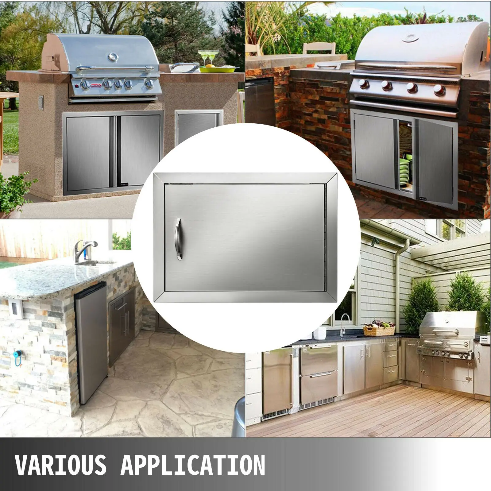 VEVOR Multi-Size BBQ Island Single Doors W/ Handle Magnet Block Stainless Steel Durable for Any Weather Outdoor Kitchen Cabinet