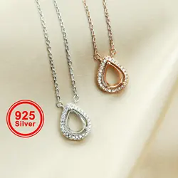 6x8MM Pear Bezel Halo Pave Pendant Settings Solid 925 Sterling Silver Necklace 16Inches +2 Inches Extension DIY Jewelry 1431046