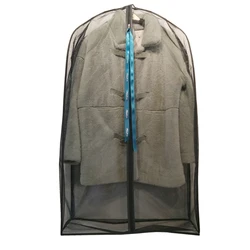 Coat Dust Cover with Zipper Black High Density Yarn Transparent for Fur Clothes Suits Garment Storage Protect Case