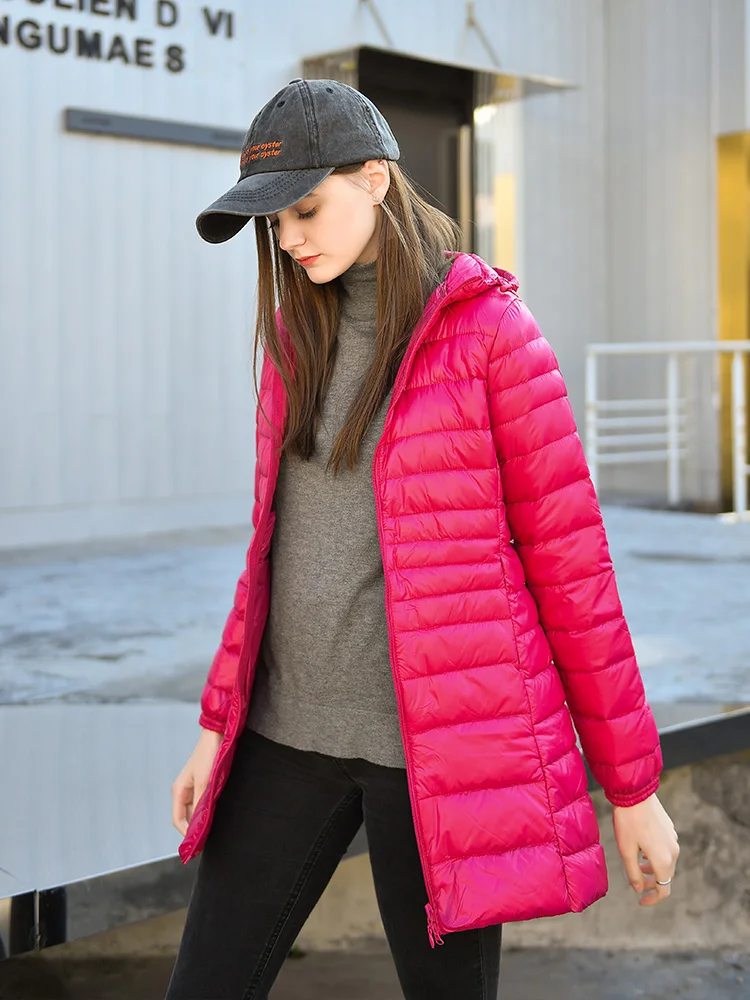 Abrigo acolchado de talla s-6XL para mujer, chaqueta de plumón de pato blanca, ultraligera, larga, ajustada, sólida, Parkas de invierno