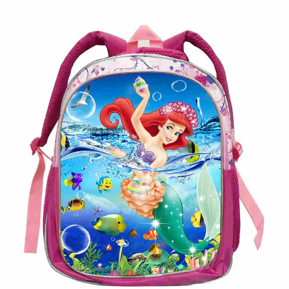 Disney Brand Cartoon Little Mermaid Ariel Princess Backpack Kids School Bag Kindergarten Pink Backpack for Girls 12inch