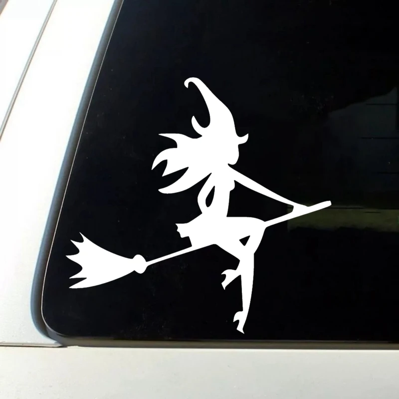 CS31115# Various Sizes Car Sticker Die-Cut Vinyl Decal Witch on a Broom Waterproof Auto Decors on Car Body Bumper Rear Window