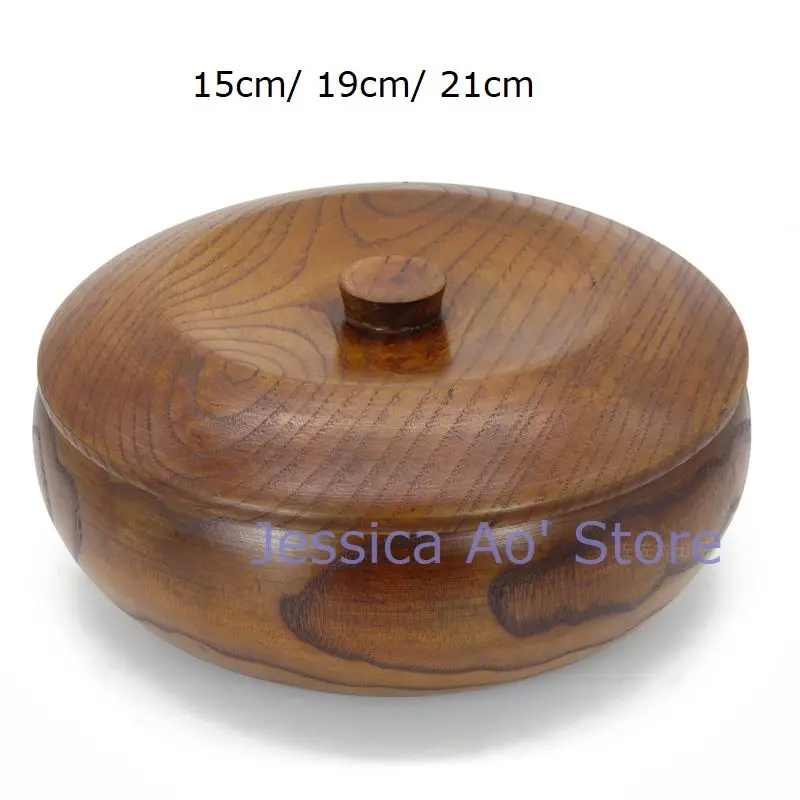 15-21cm Japanese Solid Wood Bowl with Lid Noodle Bowl Fine Polishing Smooth Large Fruit Bowl Wild Jujube Wooden Bowl Set