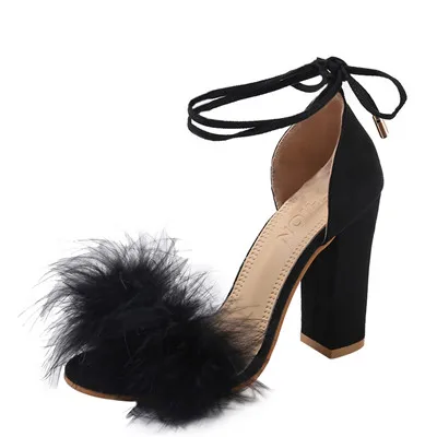 2021 Womens Fish Mouth High Heel Cross Straps Sandals Ankle Feather Party Shoes red bottom high heels io90