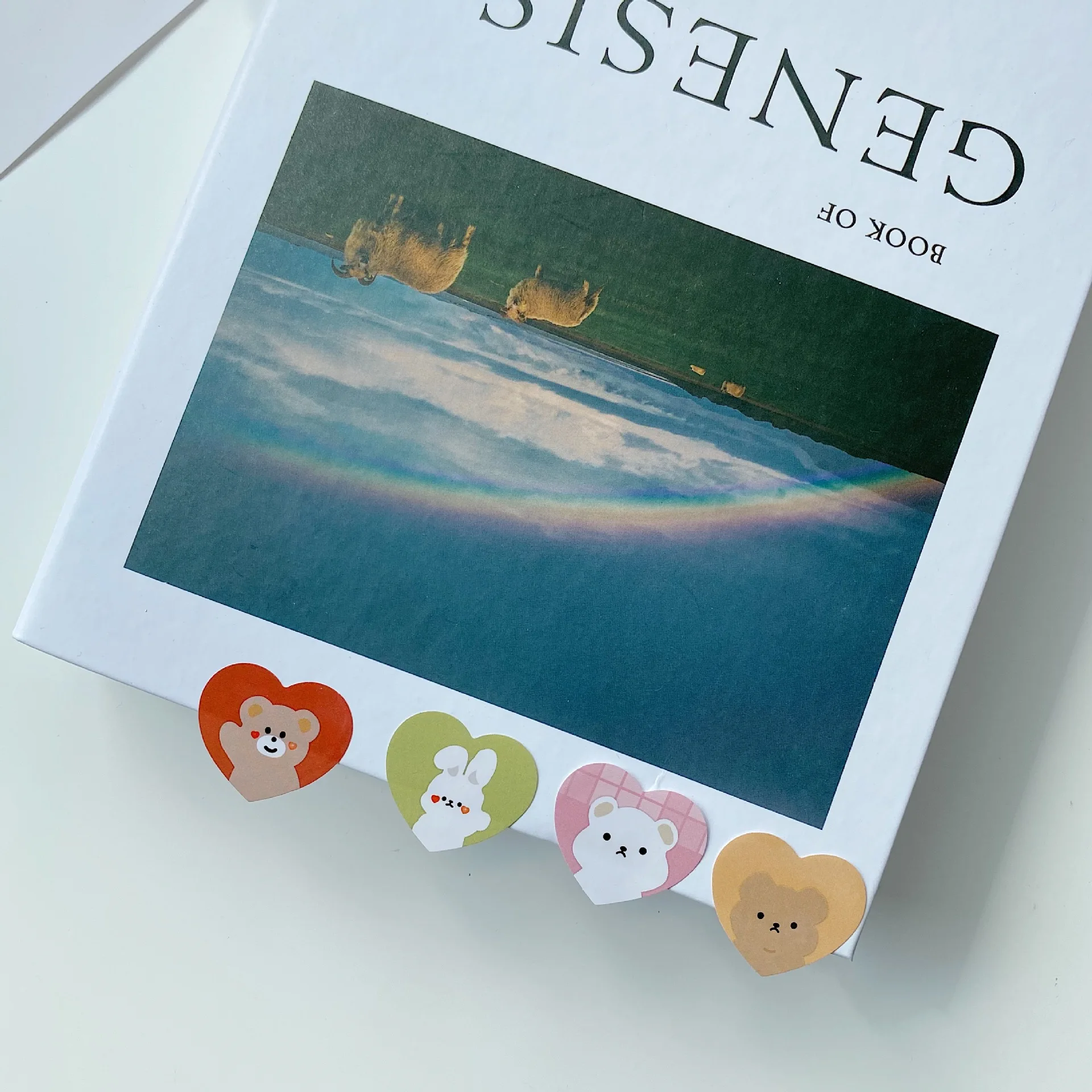 Ins Cartoon Rabbit Bear Cute Stickers Love Shape Color Gradient Seal Paster Stationery Notebook DIY Kawaii Decorative Sticker