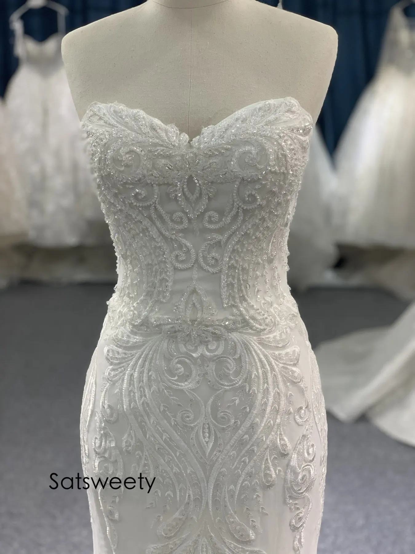 Real Photos Beaded Wedding Dress 2022 Mermaid  Bridal Dresses Detachable Skirt Customized Vestido de Noivas