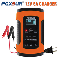 FOXSUR Car Battery Charger 12V 5A with Digital Boat AGM GEL Wet Deep Cycle VRLA Maintenance Free Lead Acid Repair Moto Batteries