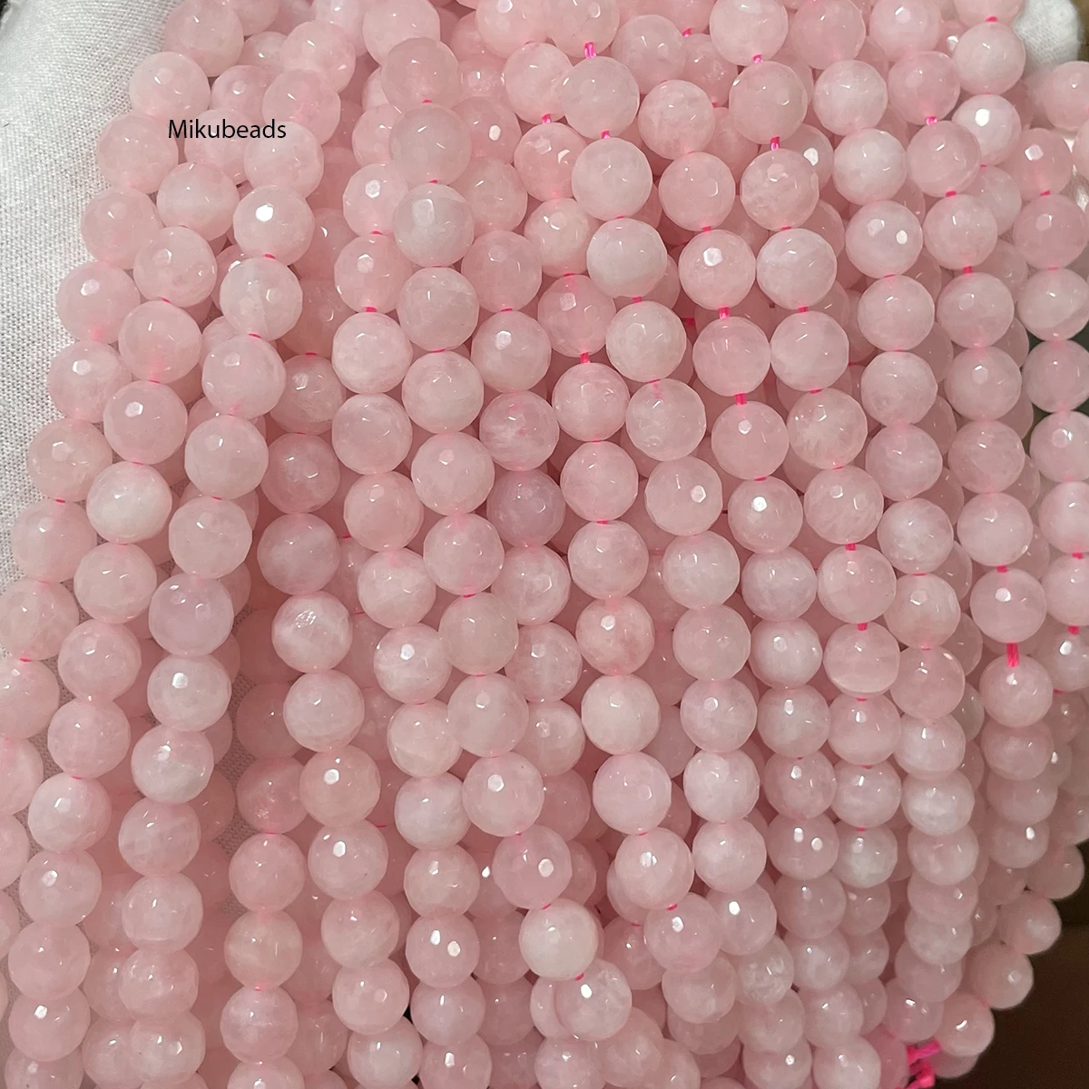 Natural Rosa Rosa Quartzo Cristal Facetada Pedra Redonda, Contas Soltas para Fazer Jóias, Colar DIY Strand, Atacado, 8mm, 15"