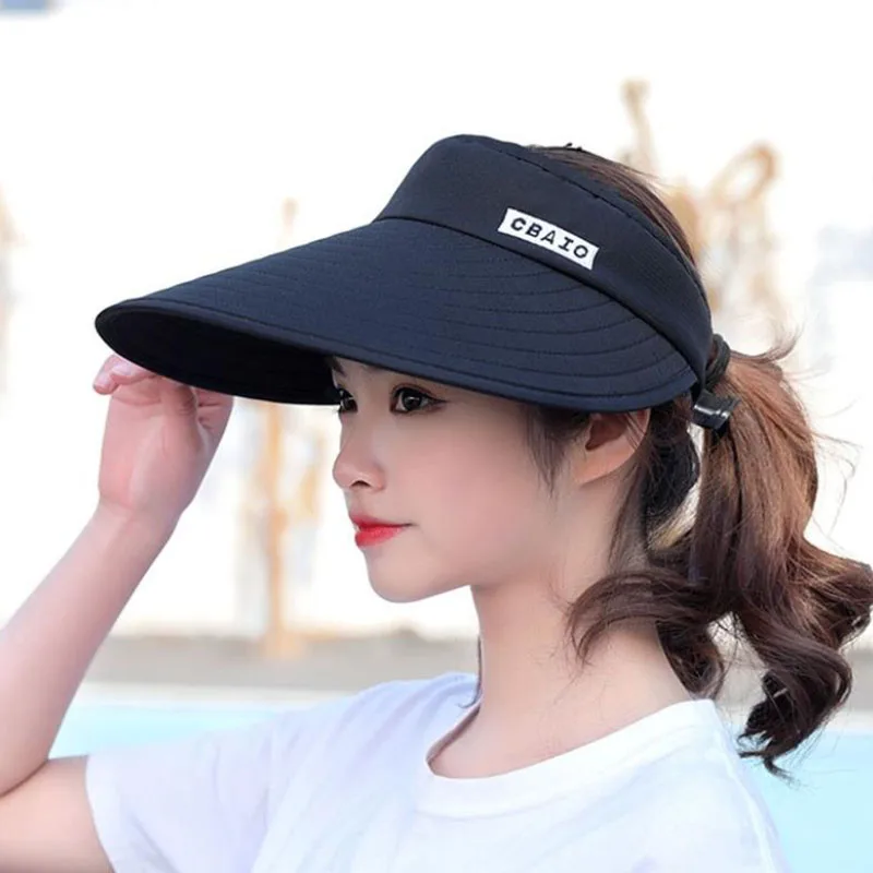 2021 NEW women summer sun visor wide-brimmed hat beach hat adjustable UV protection female cap packable pure cotton caps