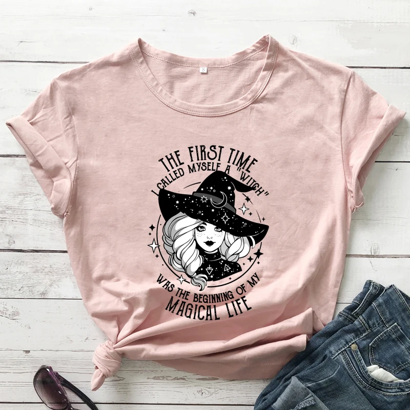 Colored The First Time I Called Myself A Witch T-shirt Aesthetic Witchy Woman Tshirt Mystical Women Graphic Wicca Top Tee Shirt