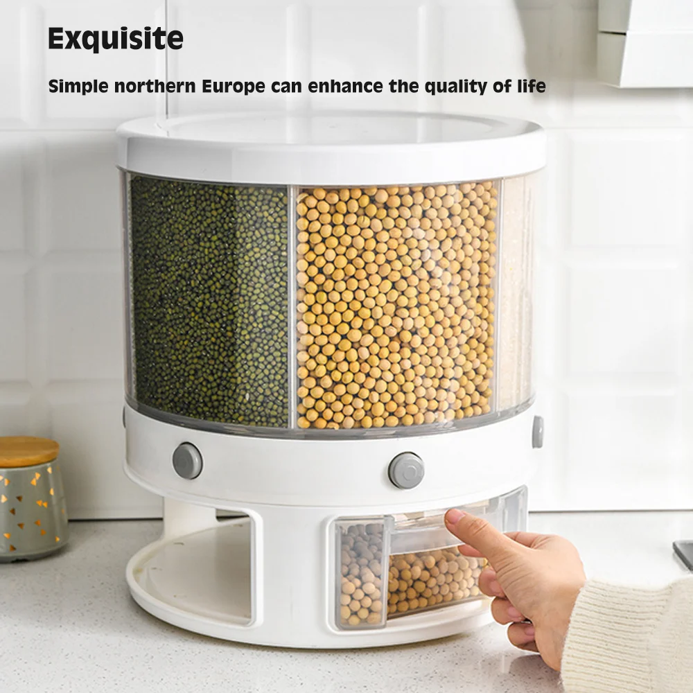 10L Rotating Rice Dry Food Dispenser Rice Bucket Cereal Container Rotating Storage Case Dry Food Container Kitchen Storage New