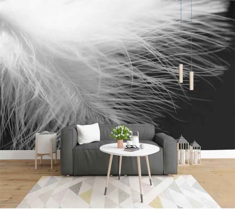 

wellyu Custom mural modern black and white feather background wall natural texture living room bedroom background wallpaper