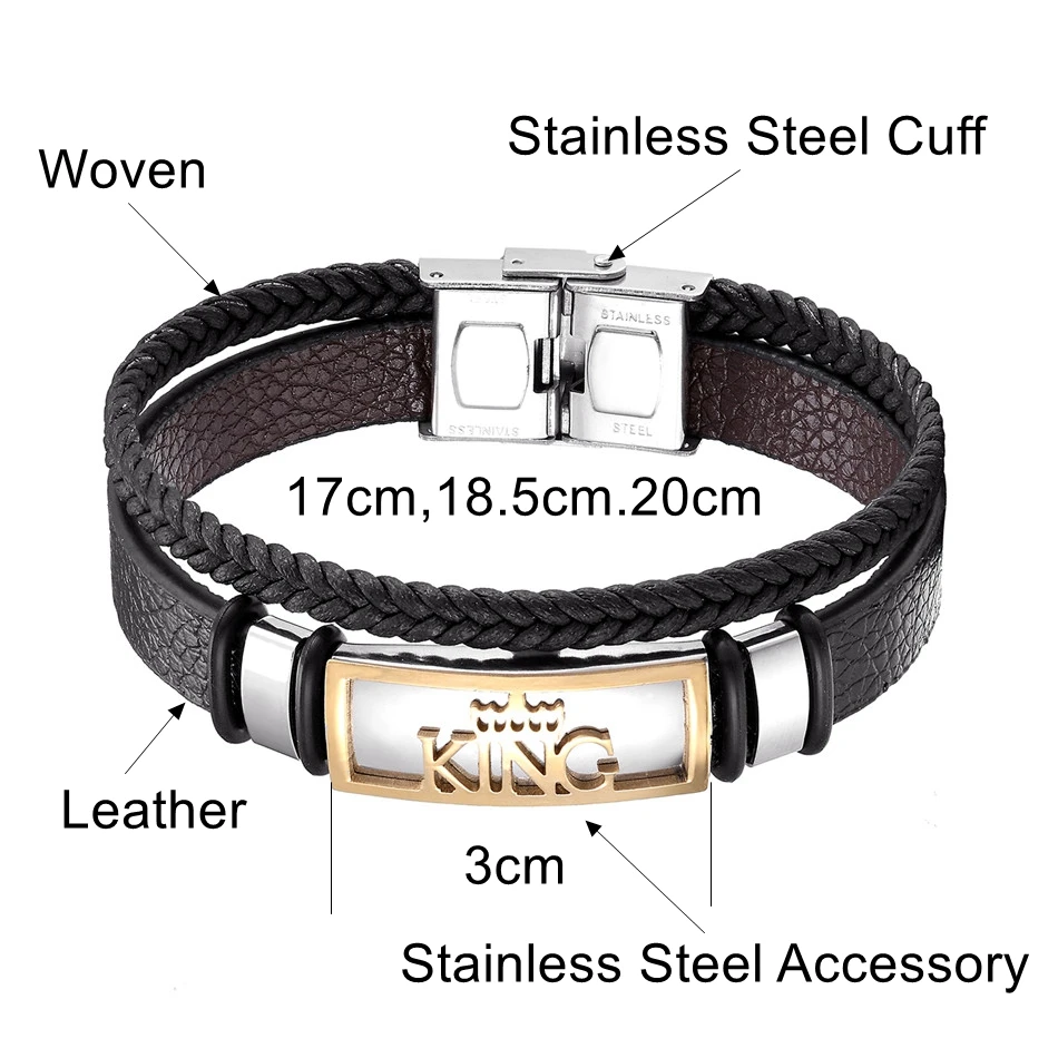 Fashion King Crown Men Bracelet Stainless steel Jewelry Accessory Leather Bracelets & Bangles for Men Women Sport Jewelry image 3