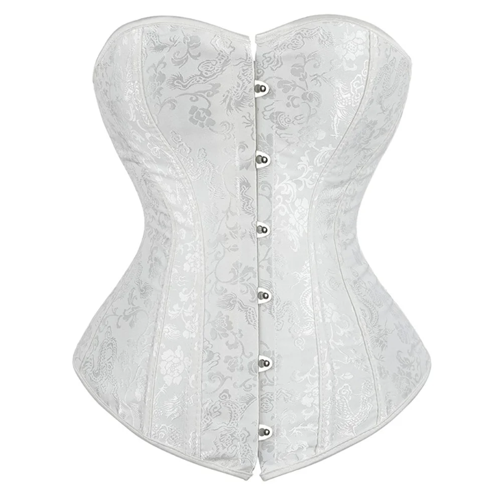 Women Blue Vintage Jacquard Corsets Top Sexy Lingerie Overbust Push Up Slimming Body Shaper Lace Up Strapless Bustier - view 5