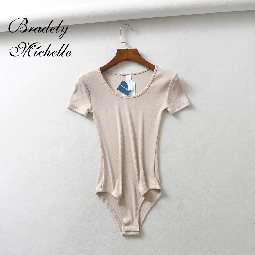 BRADELY MICHELLE Sexy Women Slim Short-Sleeve Deep O-neck Tops Bodysuits Female Rompers Streetwear Jumpsuits