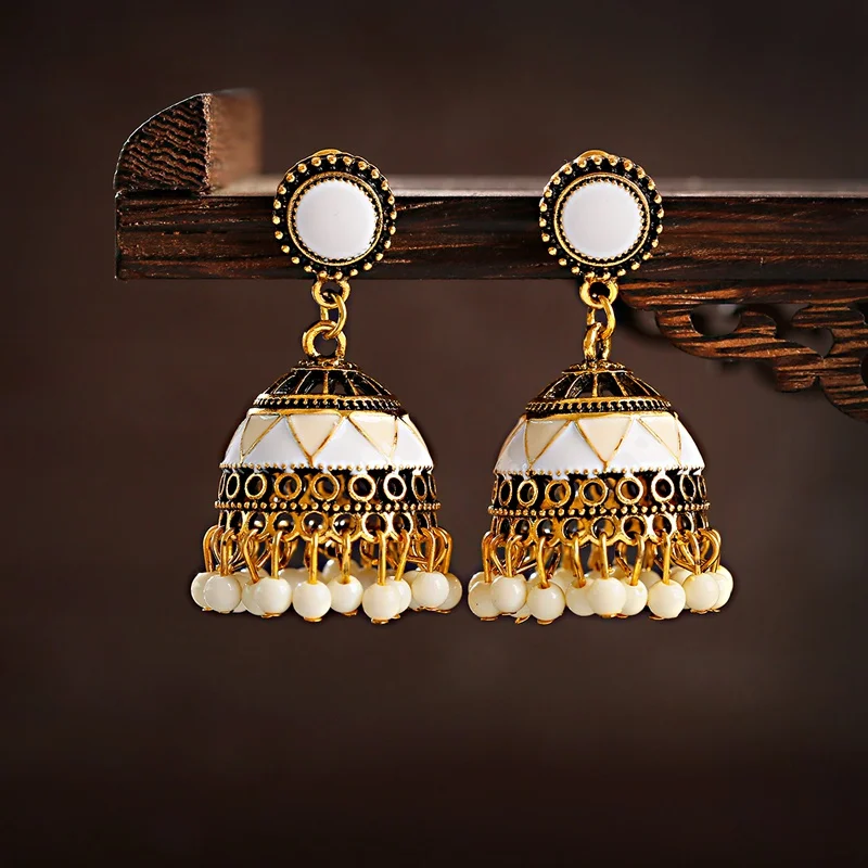 Ethnic Black Geometric Gold Color Bell Turkish Earring Women Vintage Fantasy Earrings Indian Jewelry Boucles D\'oreille