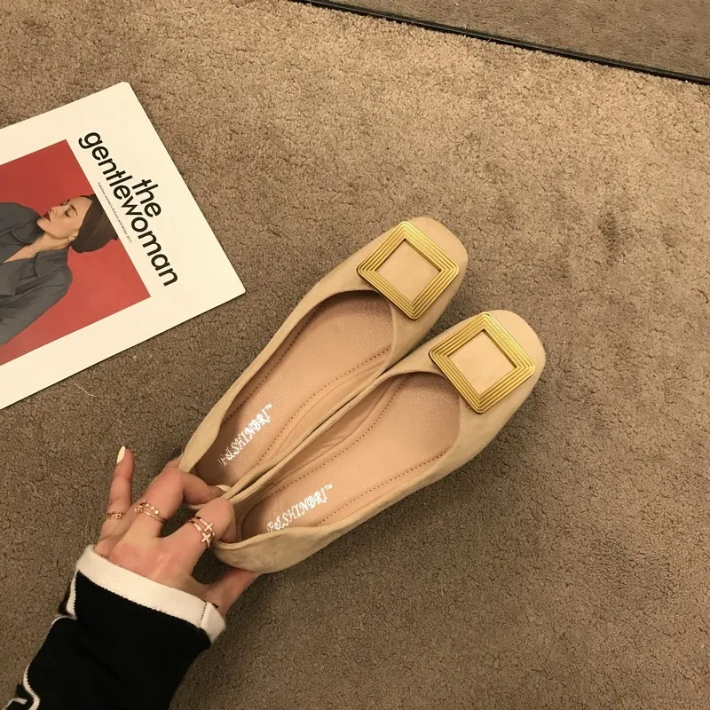 Taomengsi Casual Ladies shoes Square Head Leisure Shallow Beige Plain and Mixed Colors Comfortable Women's Shoes