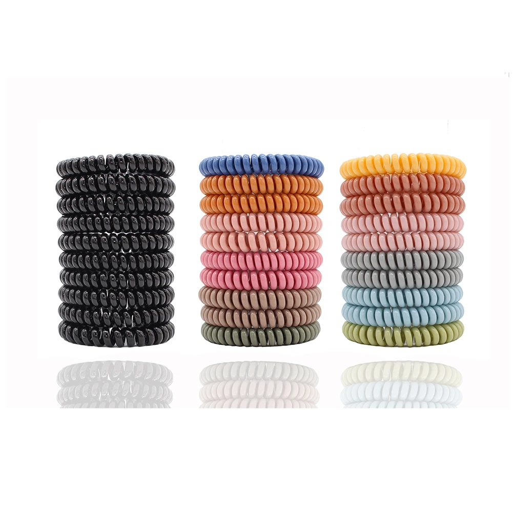 10pcs Fashion Basic Screw Spiral Rubber Bands With Beautiful Luster Environmental Friendly Telephone Wire Hair Loop Botique Rope