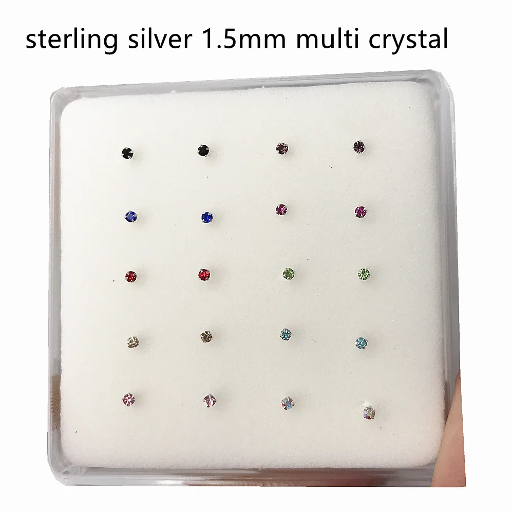 20 Pcs/Set 925 Sterling Silver Fine Nose Piercing Jewelry Classic 1.5mm Nose Stud Pircing Nariz Plata