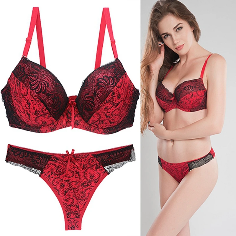 Set di reggiseni Push Up in pizzo Sexy intimo donna ricamo floreale Lingerie di grandi dimensioni nero bianco viola rosso blu Beige