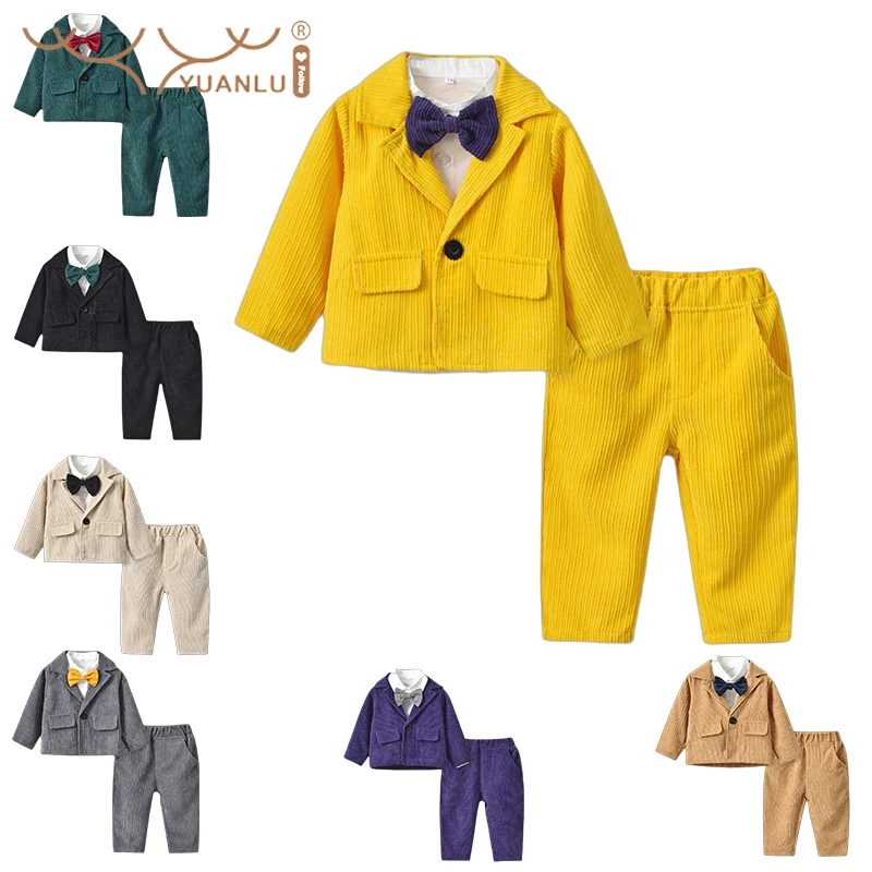 

High Quality Suit Set for Boys for Wedding Party Host Spring and Autumn Warm Corduroy Flower Boys Outfit Wedding Suit