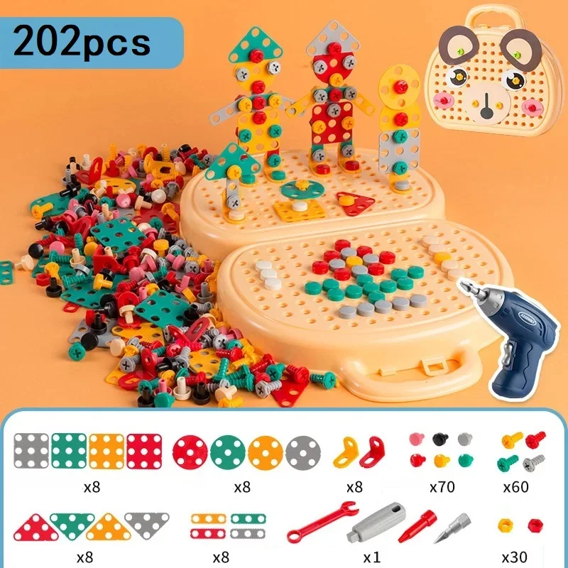 Drilling Screw 3D Creative Puzzle Toys For Children Building Bricks Kids DIY Cartoon Animal Electrical Set Boys Educational Gift