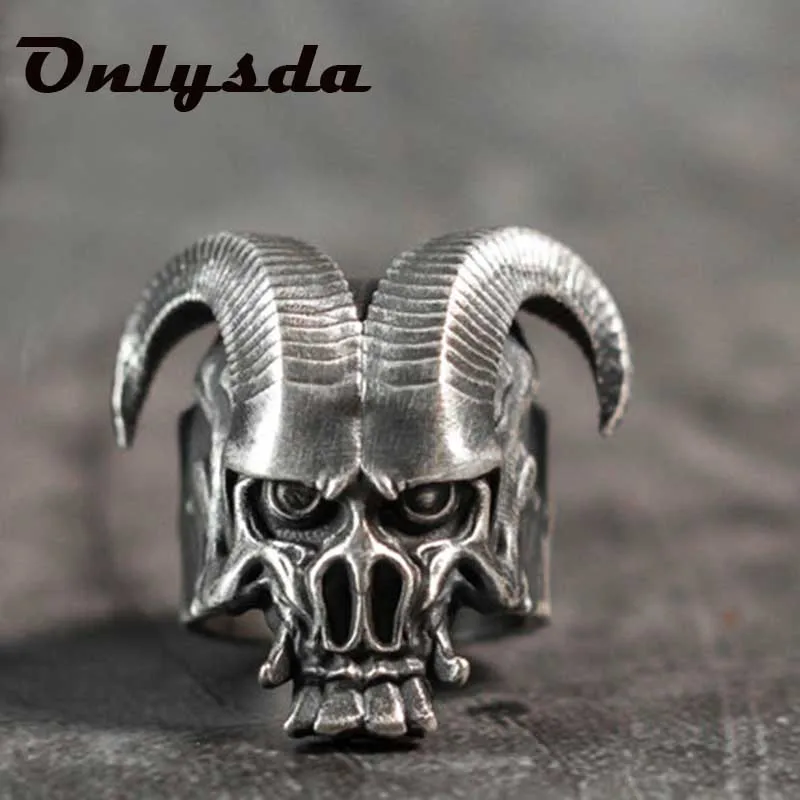 Unique Punk Gothic Satanic Demon Sorath Skull Ring Men 316L Stainless Steel Biker Ring Baphomet Jewelry Gift OSR259